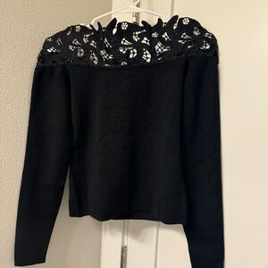 New York & Company - Lace Off Shoulder Pullover - XSMALL - Black